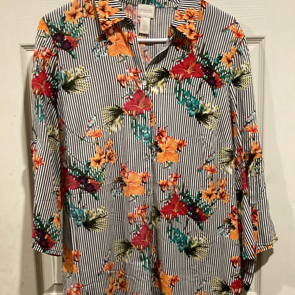 Chico’s Colorful Floral Striped Blouse